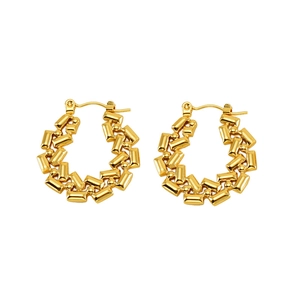 Chunky 18K gold plated stainless steel hollow geometric hoop earrings for women
