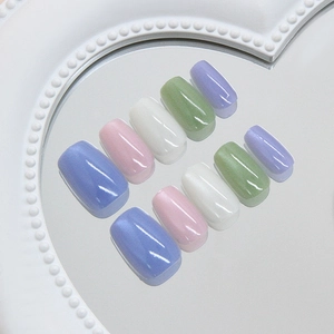 Handmade Press On Nails ABS Plastic Cat Eye Jelly Macaron Colorful Short Square Round Fake Nails For Women Shimmer