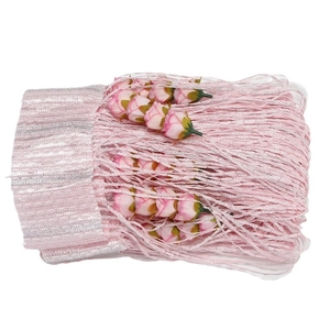 Pink fringe curtain with silver ribbon and rose flowers, 1x2m decorative tassel screen