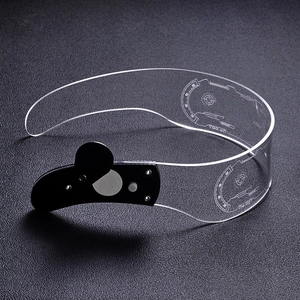 Cyberpunk LED glasses in clear acrylic with futuristic HUD graphics and side lighting