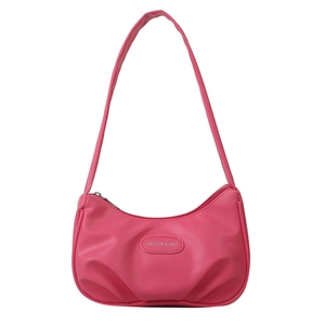 Sac sous les bras minimaliste en similicuir rose vif avec design plissé et fermeture