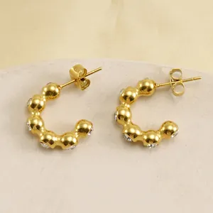U-shaped 18K gold plated stainless steel hoop earrings with sparkling zircon stones