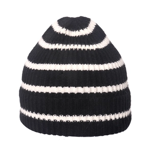 Berretto in maglia a righe bianche e nere con risvolto spesso per uomo e donna unisex