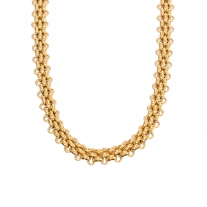 Three-layer woven gold chain necklace in stainless steel with hip hop vintage style