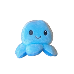 Blue reversible octopus plush keychain with soft texture and cute embroidered expression