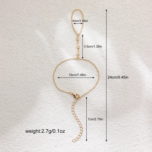 Detailed dimensions of gold star butterfly ring bracelet with weight and chain length