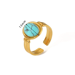 Detail of a 13mm oval turquoise stone set on a gold-plated vintage adjustable ring