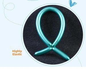 Close-up of metallic teal long latex twist balloon with high elasticity and glossy finish