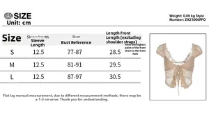 Detailed size chart for sexy ruffled cutout camisole showing measurements in centimeters