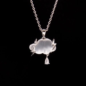 Titanium steel cloud necklace with silver lightning charms and water drop crystal pendant