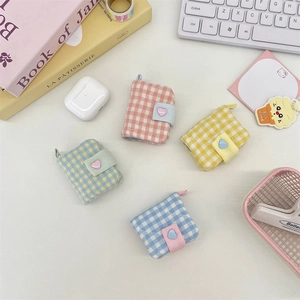 Mini Photo Album Quilted Plaid Fabric Heart Button Portable Card Holder PVC Sleeves Korean Style Instant Photo Storage