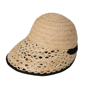 Lace-up raffia lolita sun hat with hollow diamond weave and black ribbon for summer