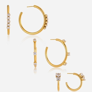 Detailed set of 18K gold plated stainless steel hoop earrings with cubic zirconia stones