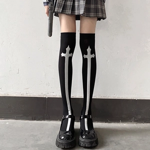 Halloween Thigh High Socks Cotton Polyester Over The Knee Gothic Skull Cross Spider Web Print Lolita Cosplay For Women