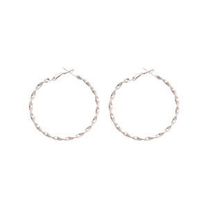 Polished silver twisted rope hoop earrings with minimalist geometric design for women