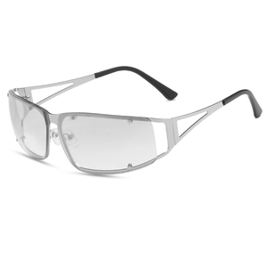 Futuristic silver hollow metal frame square sunglasses with Y2K aesthetic style