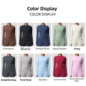 Vestes et leggings de yoga ajustés en dix couleurs Morandi avec col montant en vue