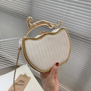 Women PU Leather Box Handbag Ribbed Texture Leopard Metal Handle Chain Strap Shoulder Crossbody Bag Fashion Evening