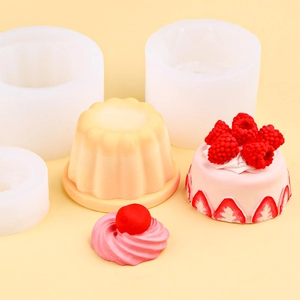 DIY silicone molds for 3D raspberry cakes and cream pudding aromatherapy candles