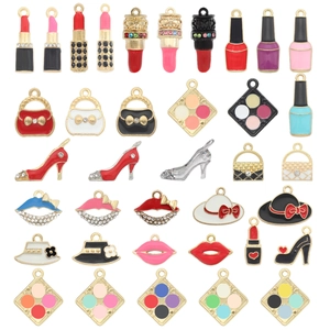 Fashion Enamel Alloy Charms For Jewelry Making DIY Lipstick High Heel Bag Hat Shapes Rhinestone Drip Oil Pendants Accessories