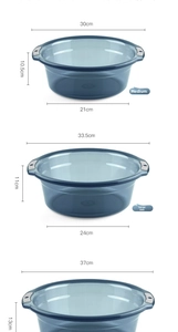 Detailed size guide for multi-functional plastic basins in medium, large, and extra large