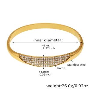 Detailed dimensions of 18K gold plated stainless steel zircon bangle with 5.9cm diameter