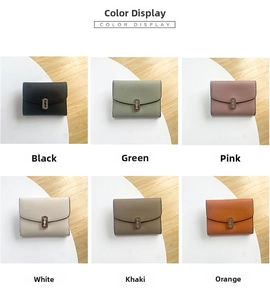 Short leather wallets for women in six colors featuring litchi grain and metal buckle