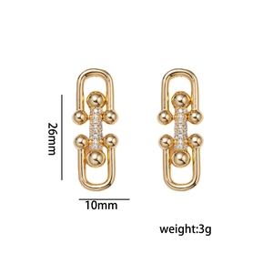 18K gold plated horseshoe chain earrings with cubic zirconia and 26mm measurement