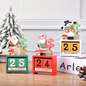 Christmas Wooden Perpetual Calendar Desktop Ornament Santa Reindeer Snowman Countdown Holiday Party Decoration