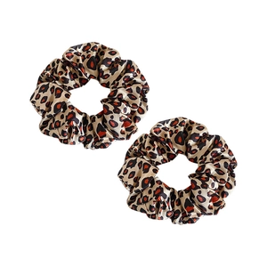 Elegant leopard print silk hair scrunchies with bow tie design for women hair styling