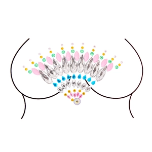 Detailed view of colorful heart-shaped acrylic gem stickers for chest and face decoration
