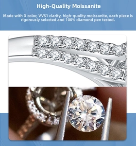 Detailed macro view of D color VVS1 moissanite stone and S925 silver ring band
