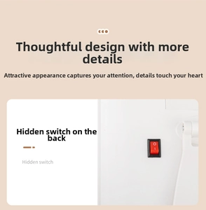 Detail view of the hidden red power toggle switch on the white vanity makeup mirror back