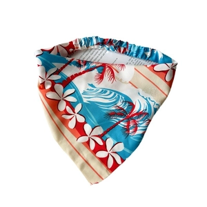 Tropical print elastic headscarf with palm tree and hibiscus flowers for summer vacation