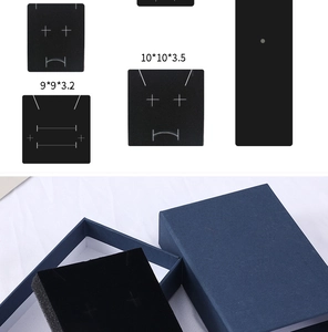 Detailed dimensions of blue jewelry gift box with high-density black foam insert