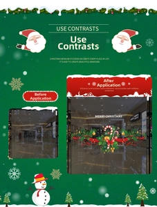 Visual comparison of Christmas candy wreath window stickers before and after application