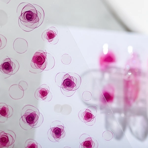 Translucent pink rose nail art stickers with delicate layered floral pattern design