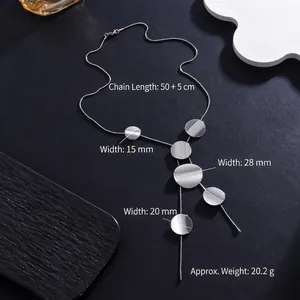 Silver minimalist Y-shaped long necklace with polished hollow circular geometric discs