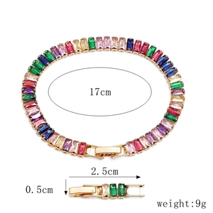 Detail view of 17cm gold plated bracelet with multi-color zircon stones and measurements