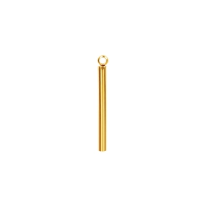 Detailed view of a gold cylindrical bar pendant in 304 stainless steel with top loop