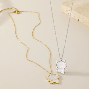 Chic cat-shaped shell pendant necklaces in gold and silver stainless steel minimalist style