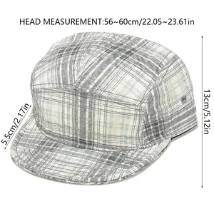 Size chart for plaid flat brim baseball cap showing 56-60cm head circumference