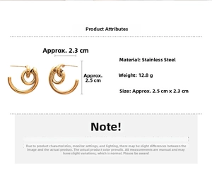 Detail view of 18k gold plated stainless steel twisted earrings with 2.5cm size dimension