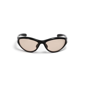 Y2K futuristic sporty sunglasses with black streamlined frame and tinted lenses