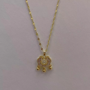 Golden titanium steel longevity lock necklace with hollow pendant and three small bells