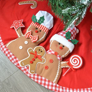 Christmas Tree Skirt 3D Gingerbread Man Santa Snowman Polyester Faux Fur Holiday Home Xmas Base Mat Decoration