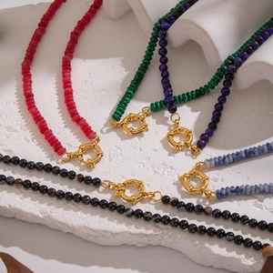 Vintage style natural stone beaded necklaces with gold stainless steel clasps in various colors