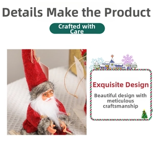 Close-up of Santa Claus ornament featuring red velvet fabric and golden wire glasses