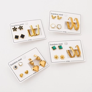 Boucles d'Oreilles en Acier Inoxydable Strass pour Femmes Plaqué Or Géométrique Papillon Cœur Fleur Clous Créoles Bijoux