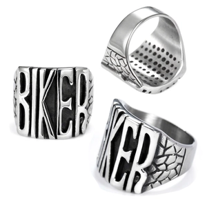 Biker Letter Ring Stainless Steel Wide Band Punk Rock Gothic Retro Style For Men Motorcycle Jewelry Accessories